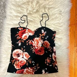 Black Floral Spaghetti Strap Tank Top